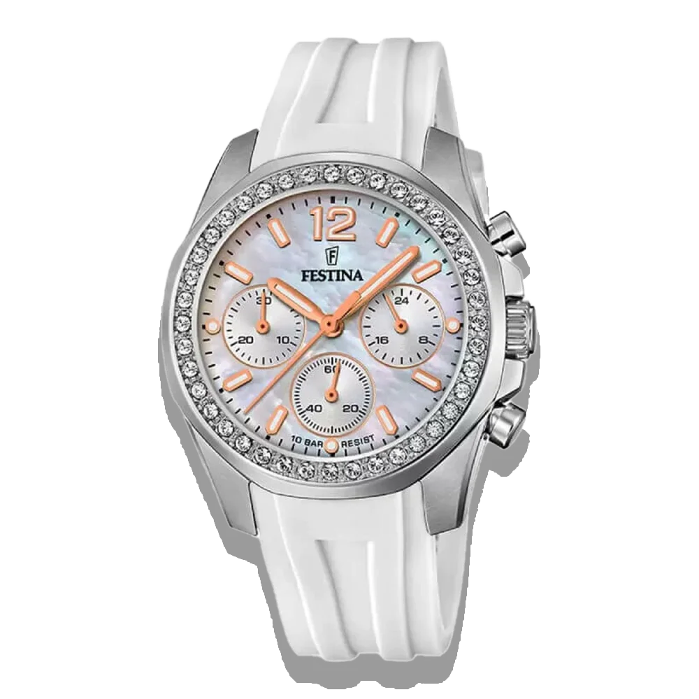 Festina Damen Uhr Boyfriend Rainbow F20610/1 Perlmutt, Kautschuk Armband