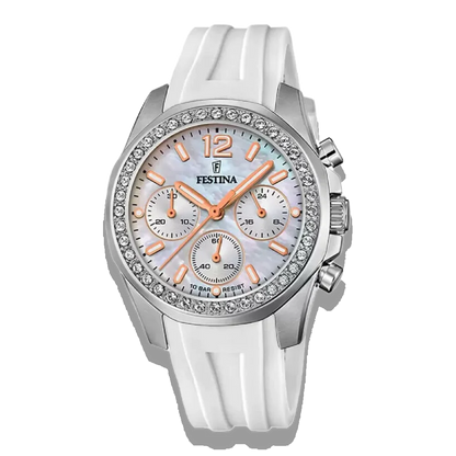 Festina Damen Uhr Boyfriend Rainbow F20610/1 Perlmutt, Kautschuk Armband