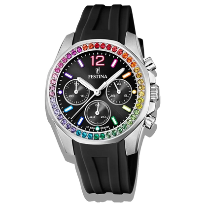 Festina Damen Uhr Boyfriend Rainbow F20610/1 Perlmutt, Kautschuk Armband