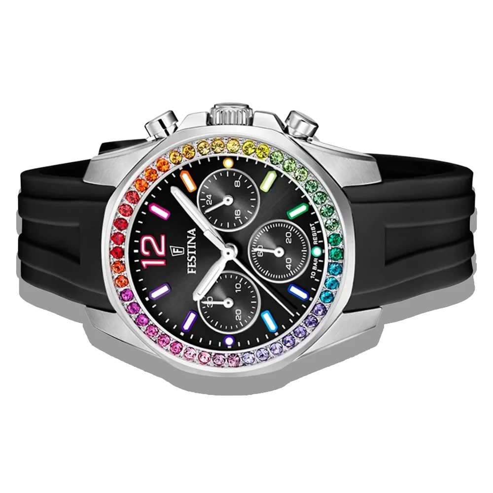 Festina Damen Uhr Boyfriend Rainbow F20610/1 Perlmutt, Kautschuk Armband