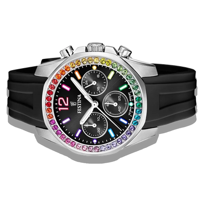 Festina Damen Uhr Boyfriend Rainbow F20610/1 Perlmutt, Kautschuk Armband