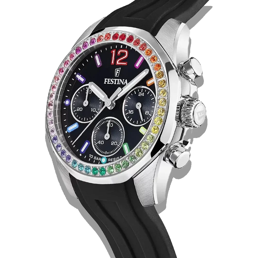 Festina Damen Uhr Boyfriend Rainbow F20610/1 Perlmutt, Kautschuk Armband