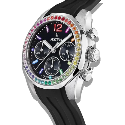 Festina Damen Uhr Boyfriend Rainbow F20610/1 Perlmutt, Kautschuk Armband