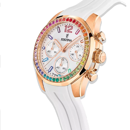 Festina Damen Uhr Boyfriend Rainbow F20611/2 Weiß, Kautschuk Armband