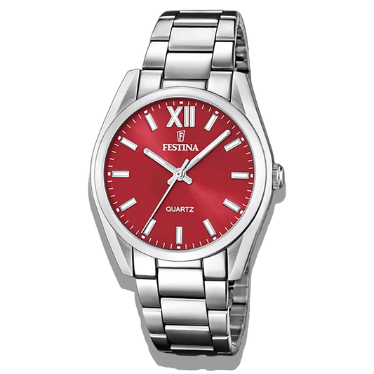 Festina Damen Uhr Boyfriend Alegria F20622/B Rot, Edelstahl Armband