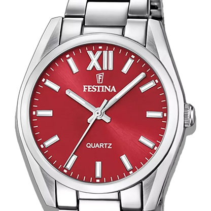 Festina Damen Uhr Boyfriend Alegria F20622/B Rot, Edelstahl Armband