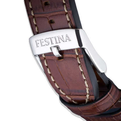 Festina Herren F20636/1 Grausilber mit Lederarmband