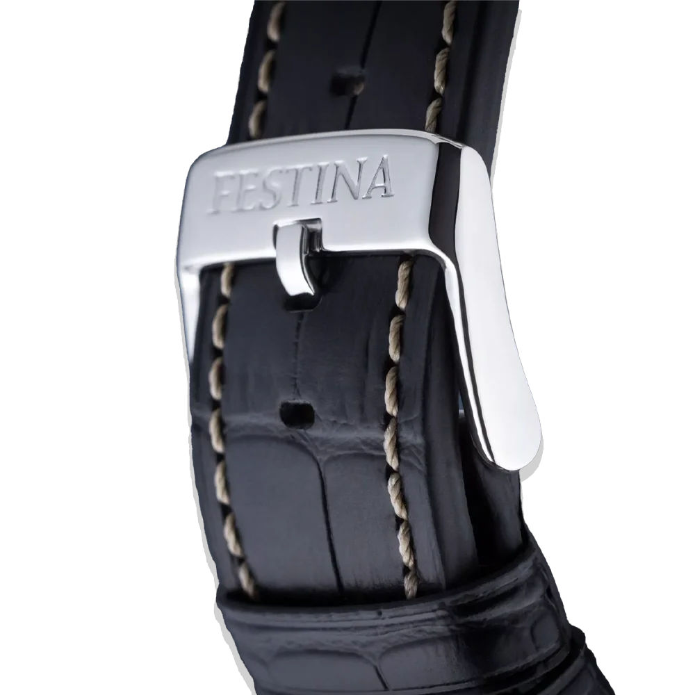 Festina Herren F20636/4 Schwarz mit Lederarmband