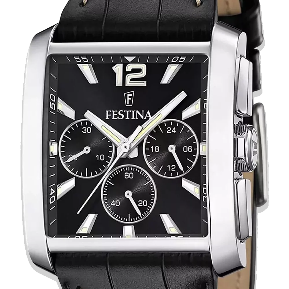 Festina Herren F20636/4 Schwarz mit Lederarmband