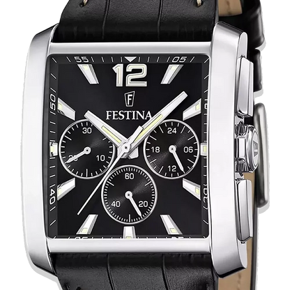 Festina Herren F20636/4 Schwarz mit Lederarmband