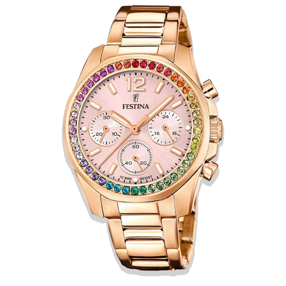 Festina Damen Uhr Rainbow F20639/4 Roségold, Edelstahlarmband