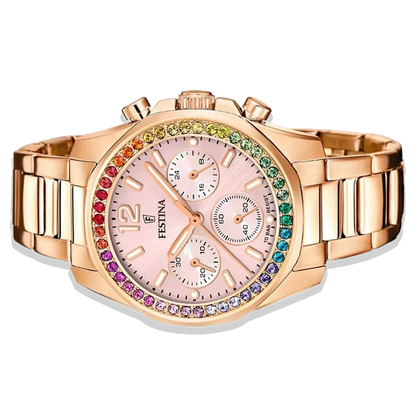 Festina Damen Uhr Rainbow F20639/4 Roségold, Edelstahlarmband