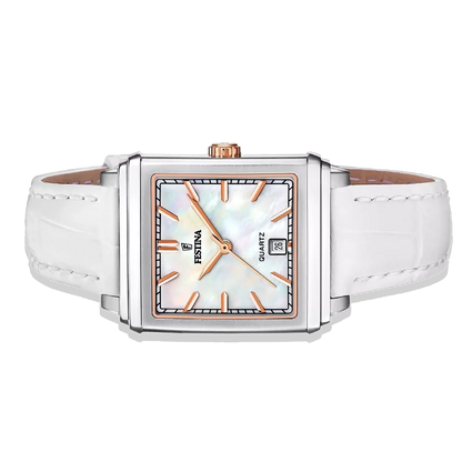 Festina Damen F20682/1 Perlmutt Weiß mit Lederarmband