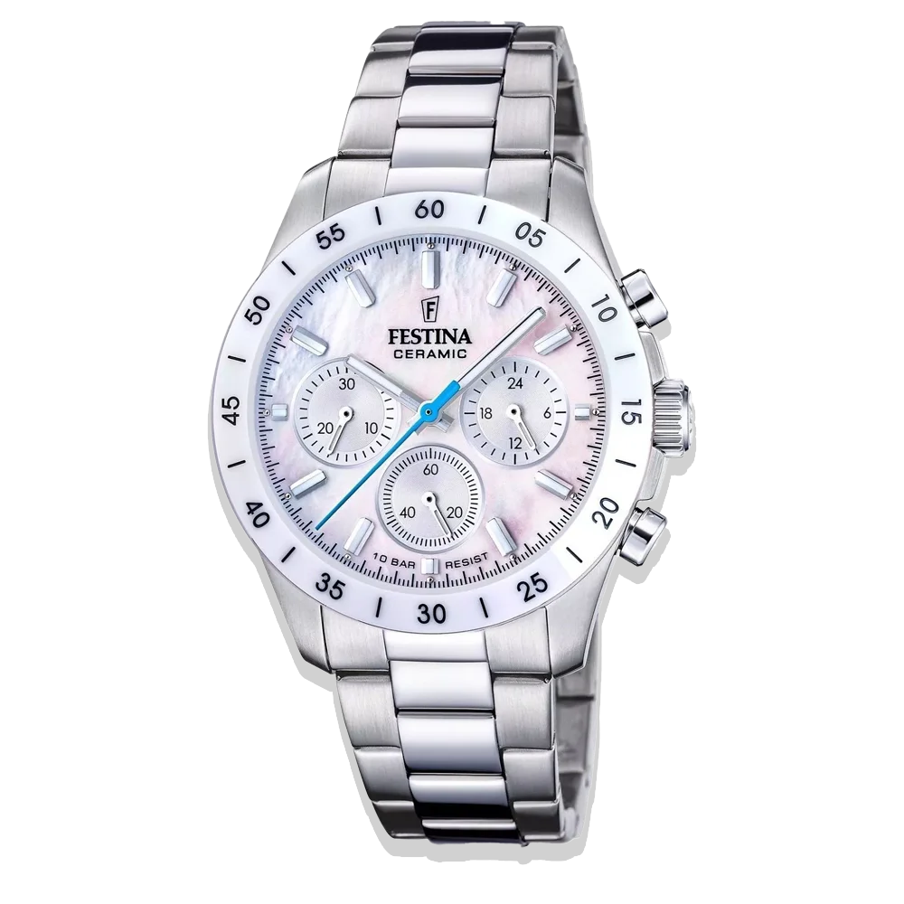 Festina Ceramic Uhr • Unisex F20693/1 • Perlmutt Weiß • Edelstahlarmband