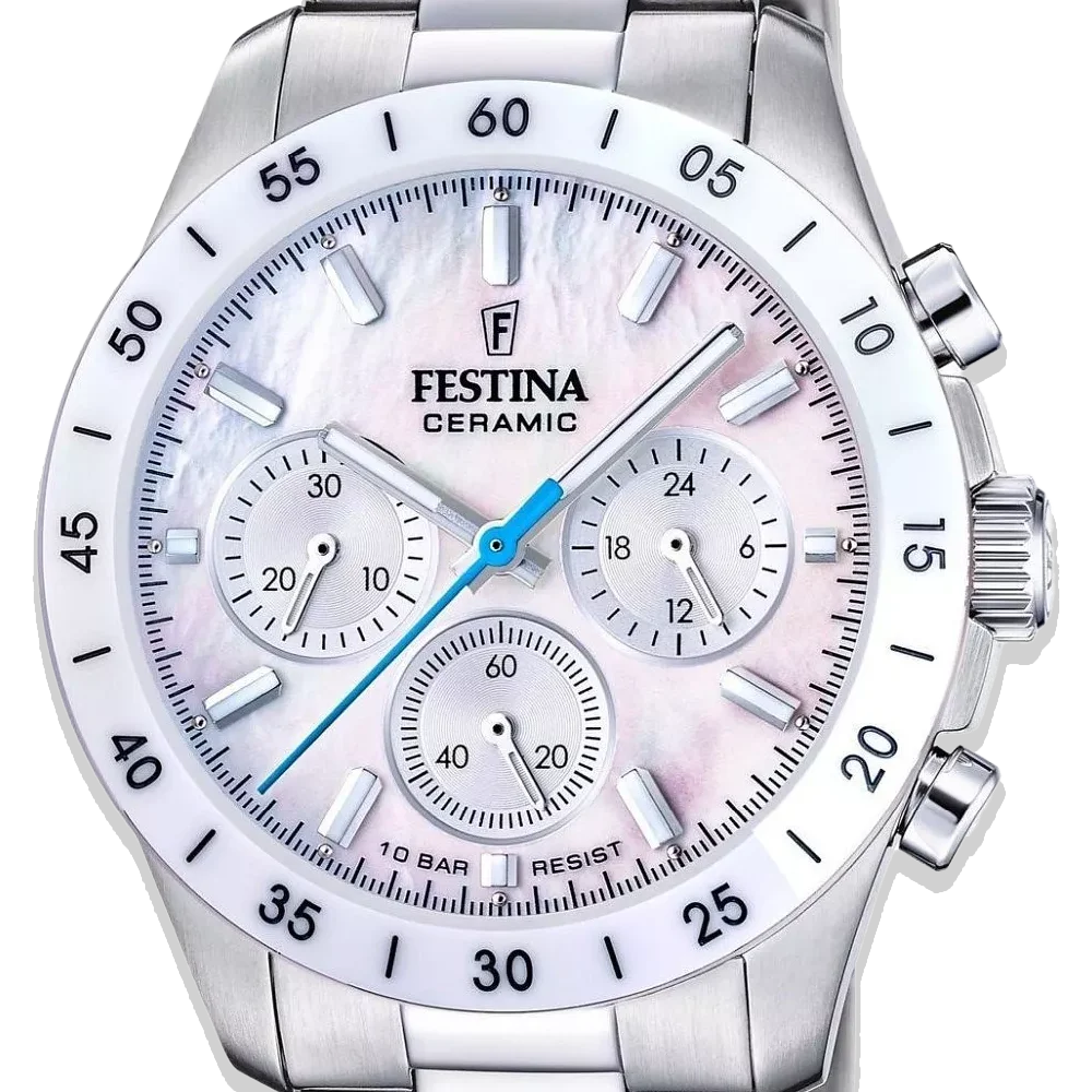 Festina Ceramic in perlmutt weiß mit Edelstahlarmband – Schroll