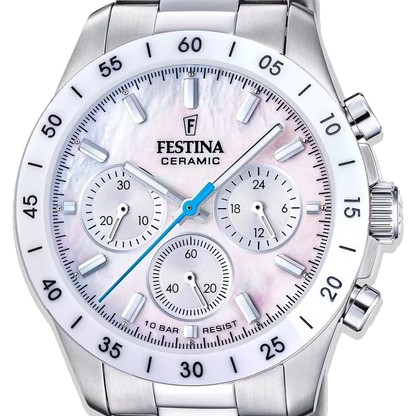 Festina Ceramic Uhr • Unisex F20693/1 • Perlmutt Weiß • Edelstahlarmband