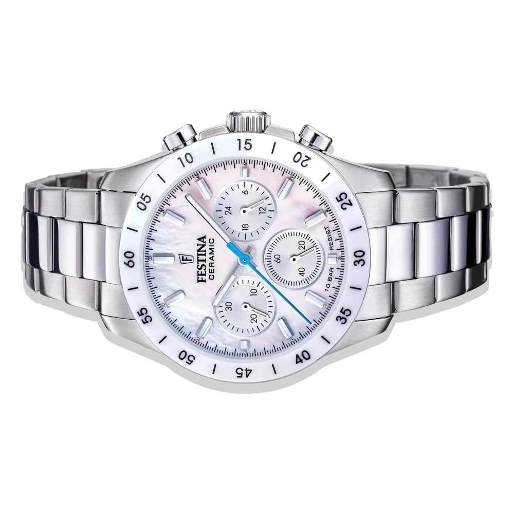 Festina Ceramic Uhr • Unisex F20693/1 • Perlmutt Weiß • Edelstahlarmband