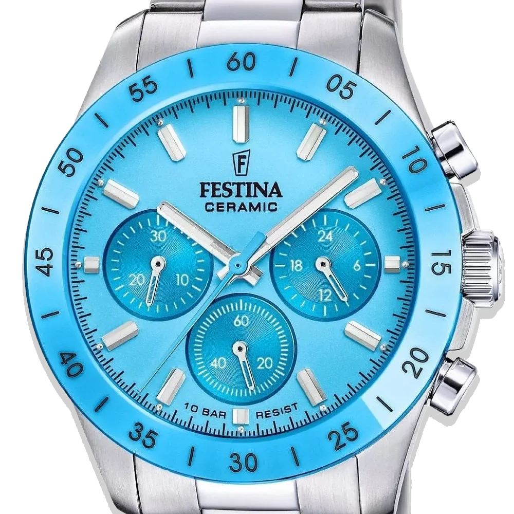 Festina Ceramic Uhr • Unisex F20693/3 • Hellblau • Edelstahlarmband