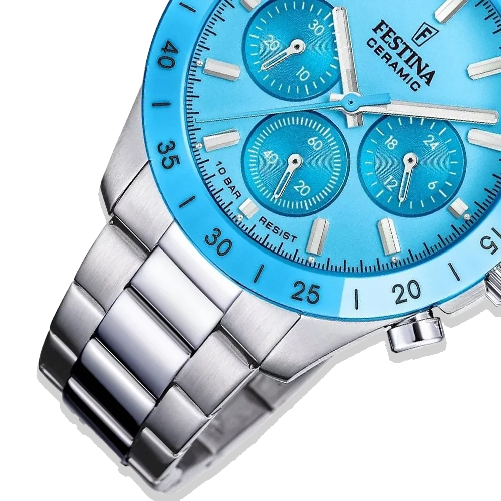 Festina Ceramic Uhr • Unisex F20693/3 • Hellblau • Edelstahlarmband