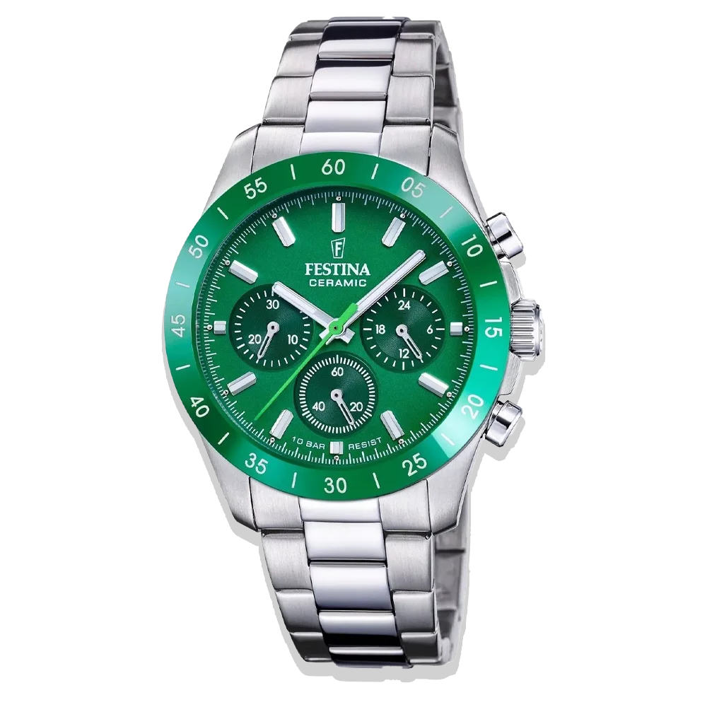 Festina Ceramic Uhr • Unisex F20693/3 • Grün • Edelstahlarmband