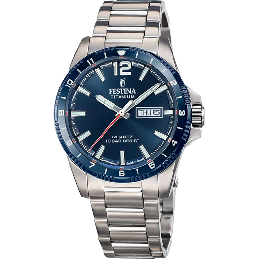 Festina Herrenarmbanduhr F20698/2 Titan blaues Zifferblatt sportlich elegant