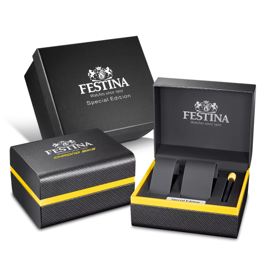 Verpackung Exklusive Festina Herrenuhr Edelstahl schwarz Quarzwerk Juwelier Schroll Tirol