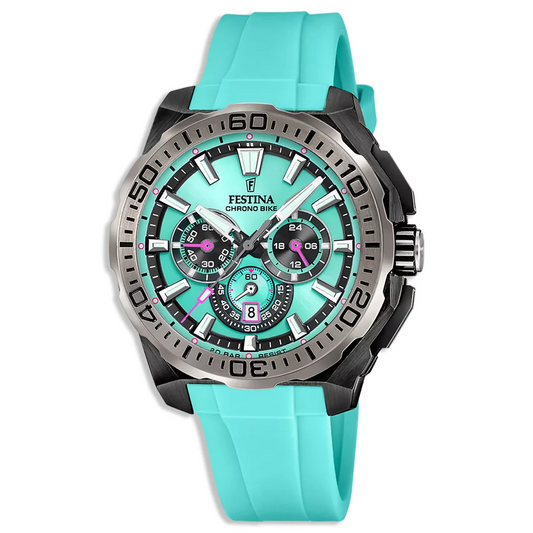 Exklusive Festina Chrono Bike Herrenuhr türkis kaufen bei Juwelier Schroll Kitzbühel Tirol 