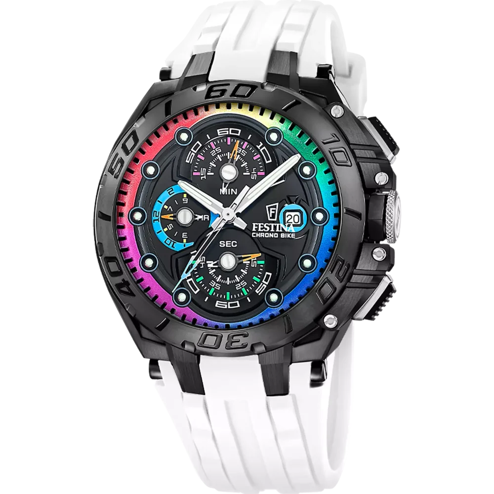 Schwarze Festina Herrenuhr F20761/1 mit verschraubter Krone mit Wechselarmband weiß