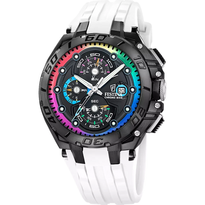 Schwarze Festina Herrenuhr F20761/1 mit verschraubter Krone mit Wechselarmband weiß