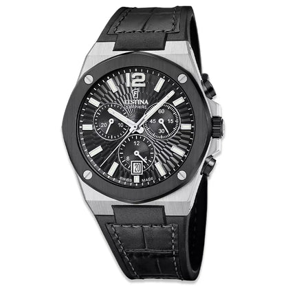 Festina Swiss Made Herrenuhr Vallee Schwarz – Band Schwarz, Ziffernblatt Schwarz, Gehäuse gebürsteter Stahl – Luxus Herrenuhr sicher online im Juwelier Tirol Shop kaufen
