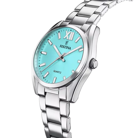 Blaue Zifferblattansicht der Festina F20622/D mit drei Zeigern