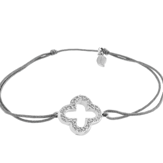 KitzSpirit© Glücksarmbändchen mit Kleeblatt mit Zirkonia in Silber - Band Grau