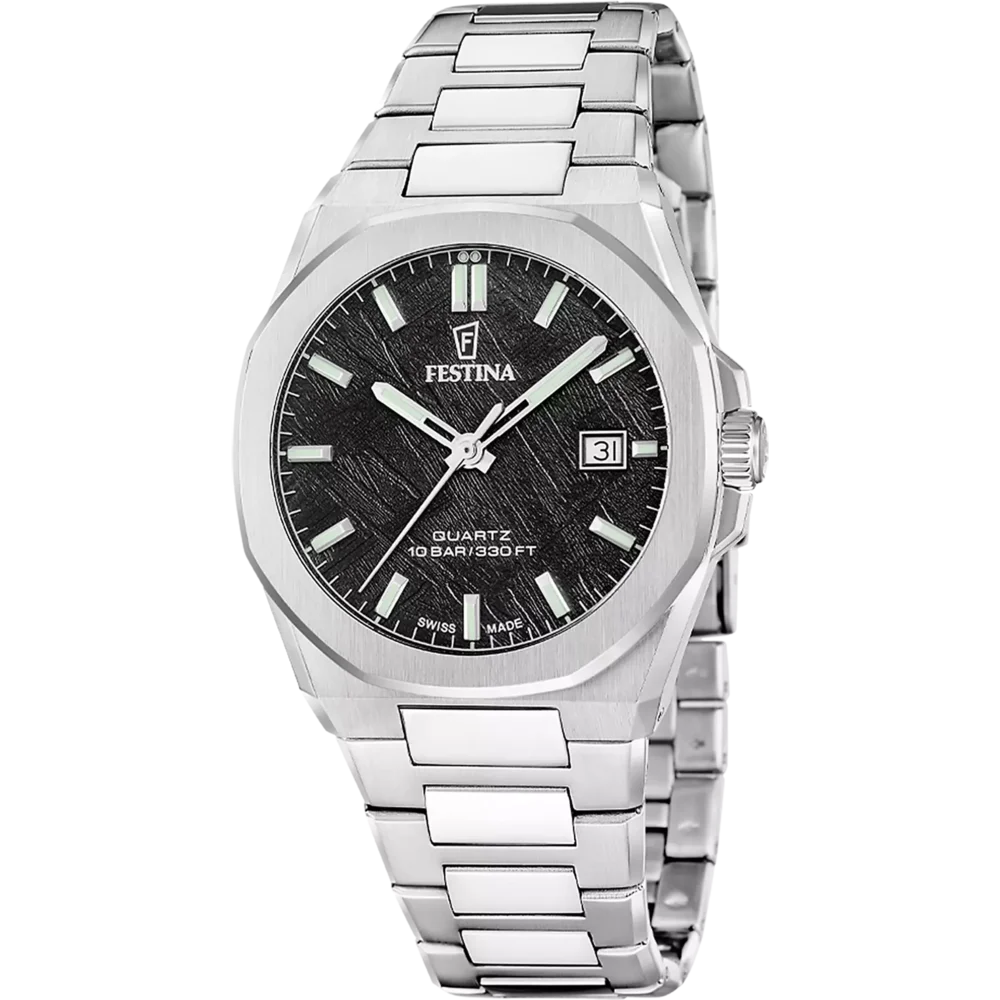 estina Swiss Made Classic Steel F20100/5 mit schwarzem Zifferblatt bei Juwelier Schroll Kitzbühel