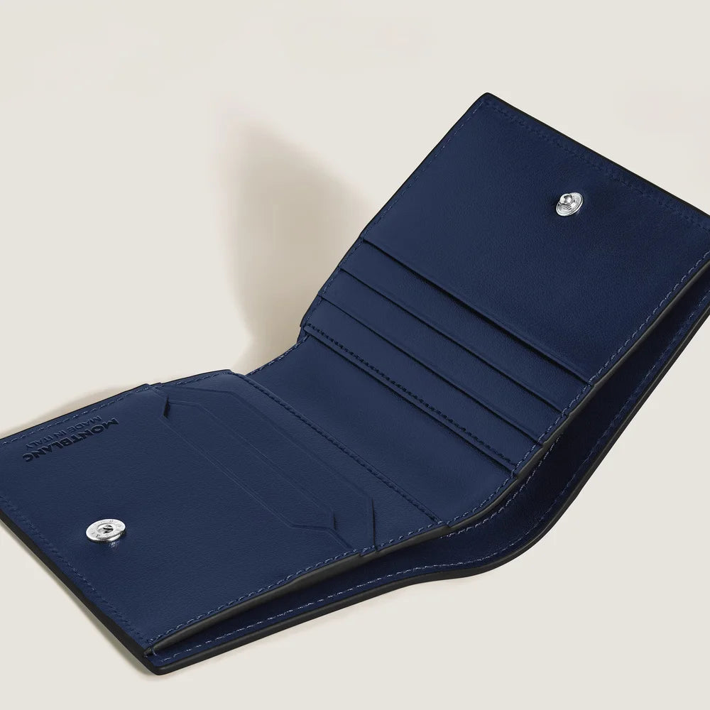 Montblanc Brieftasche mit tintenblauem Innenleben und schwarzen Metallbeschlägen