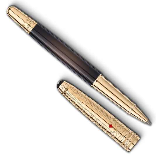 Luxus Montblanc® Meisterstück In 80 Tagen um die Welt Doué Classique Rollerball – exklusiver Designer-Rollerball mit vergoldeter Kappe und anthrazitfarbenem Dégradé-Effekt, erhältlich bei Montblanc Boutique Kitzbühel