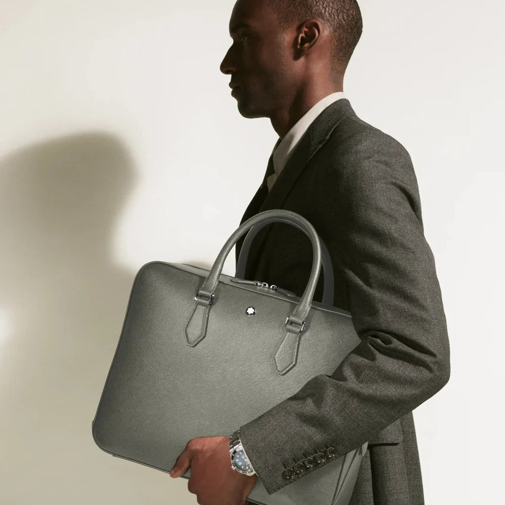 Hochwertige Montblanc Sartorial Dokumententasche Grau mit Reißverschlussfächern Kitzbühel Premium 