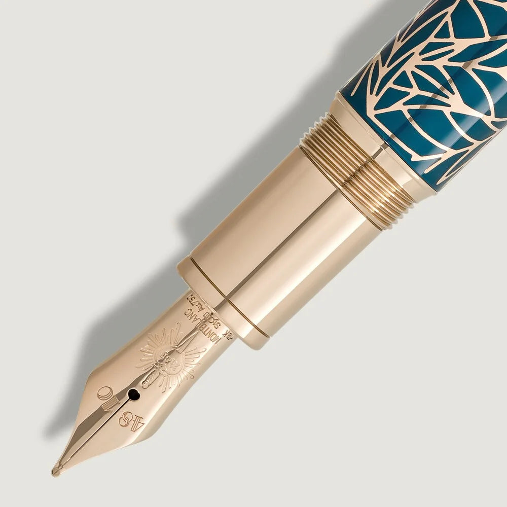 Detailfoto Montblanc Romeo & Juliet Solitaire Füllfederhalter mit vergoldetem Clip Goldfeder und blaugrünem Farbverlauf für anspruchsvolle Sammlerinnen und Sammler