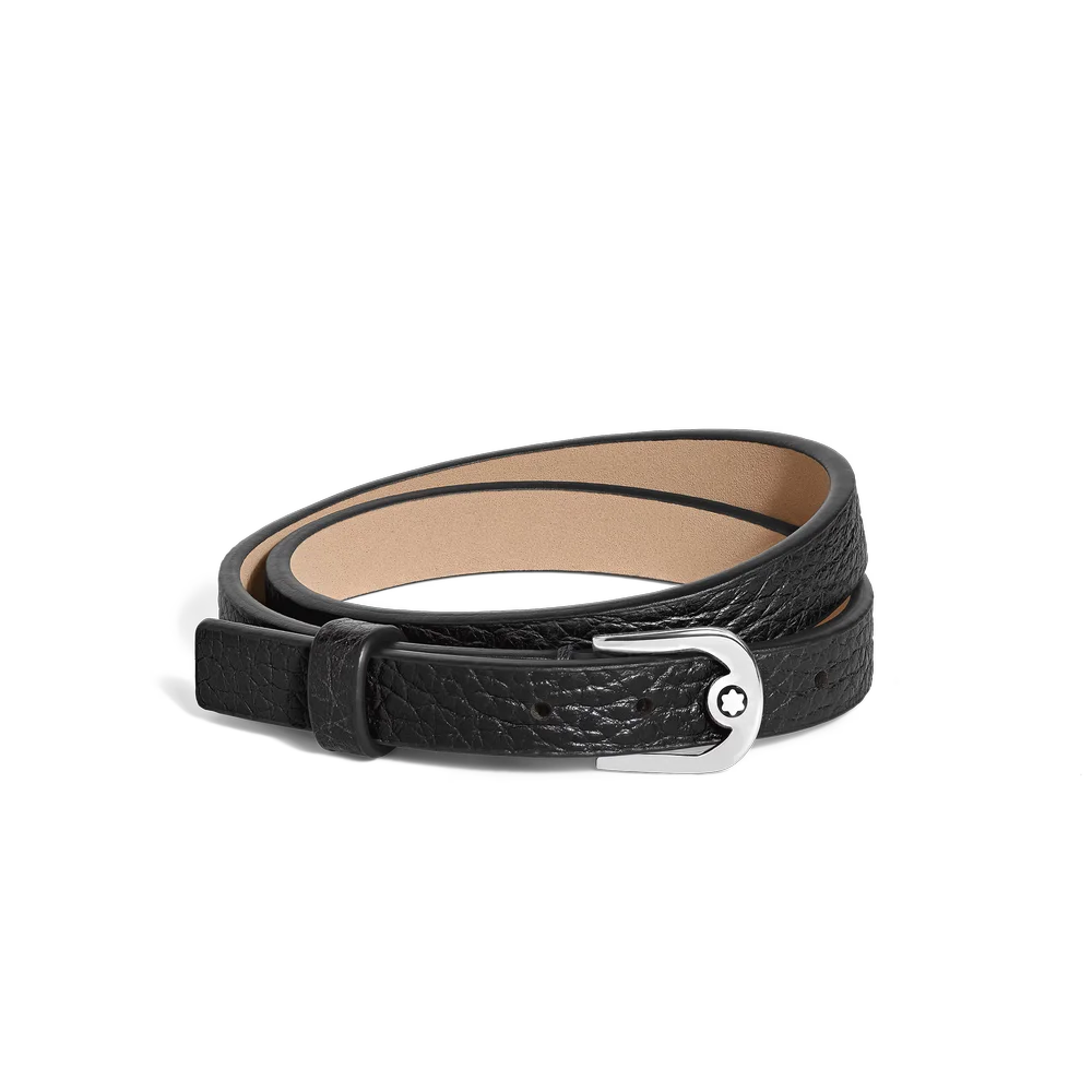 Verstellbares Montblanc Hufeisenarmband aus genarbtem schwarzem Leder