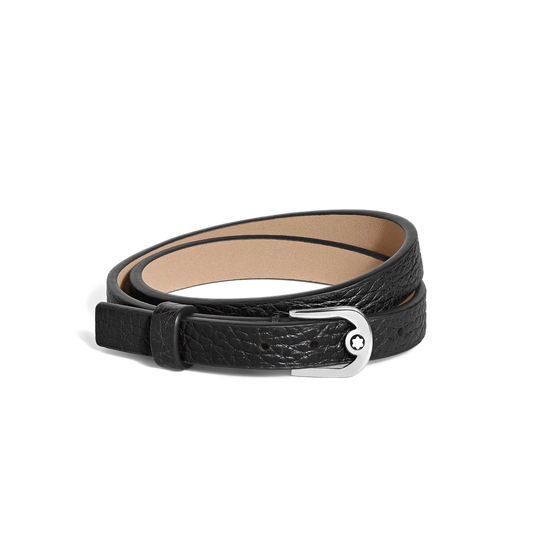 Verstellbares Montblanc Hufeisenarmband aus genarbtem schwarzem Leder