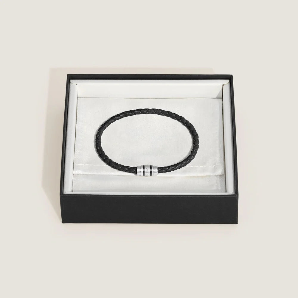 Schwarzes geflochtenes Montblanc Armband aus weichem, genarbtem Leder