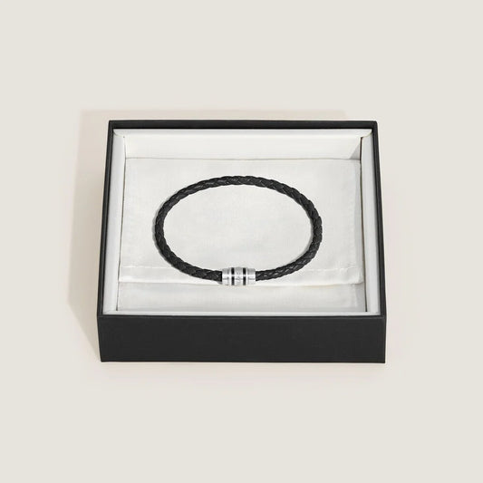 Schwarzes geflochtenes Montblanc Armband aus weichem, genarbtem Leder
