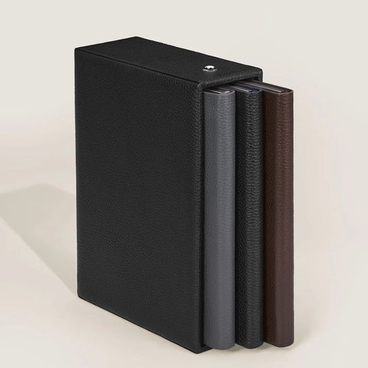 Schwarze Montblanc Aufbewahrungsbox aus genarbtem Leder für drei Notizbücher