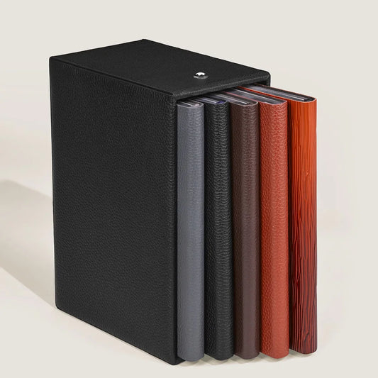 Schwarze Montblanc Aufbewahrungsbox aus genarbtem Leder für fünf Notizbücher