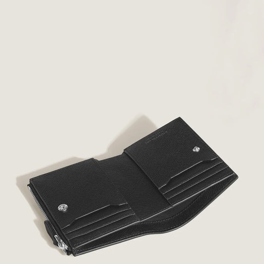 Schwarze Montblanc Mini Brieftasche Vertikal 6 cc mit geprägter Sartorial Lederstruktur