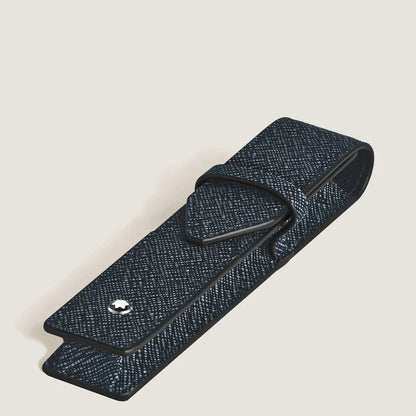 Montblanc Envelope Etui aus Leder für ein Schreibgerät in Tweed Blau und Schwarz