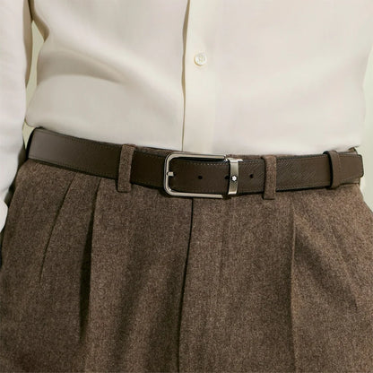 Schwarze Seite des Montblanc Wendegürtels aus Sartorial Leder mit rechteckiger Schließe