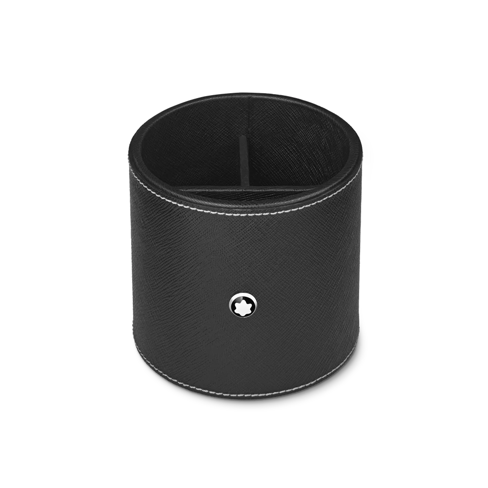 Runder Montblanc Stiftehalter aus schwarzem Sartorial Leder mit drei Fächern