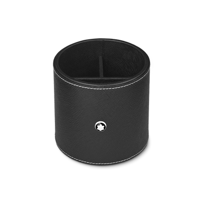 Runder Montblanc Stiftehalter aus schwarzem Sartorial Leder mit drei Fächern