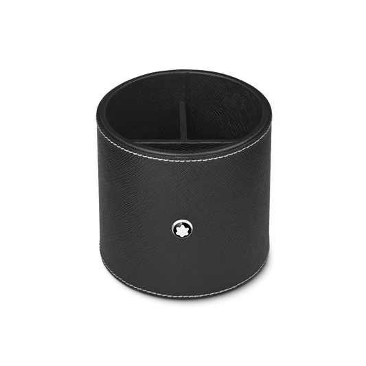 Runder Montblanc Stiftehalter aus schwarzem Sartorial Leder mit drei Fächern
