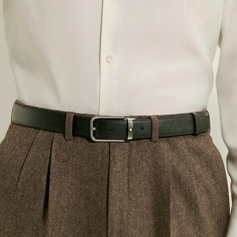 Montblanc Ledergürtel mit rechteckiger Schließe und Palladium Finish